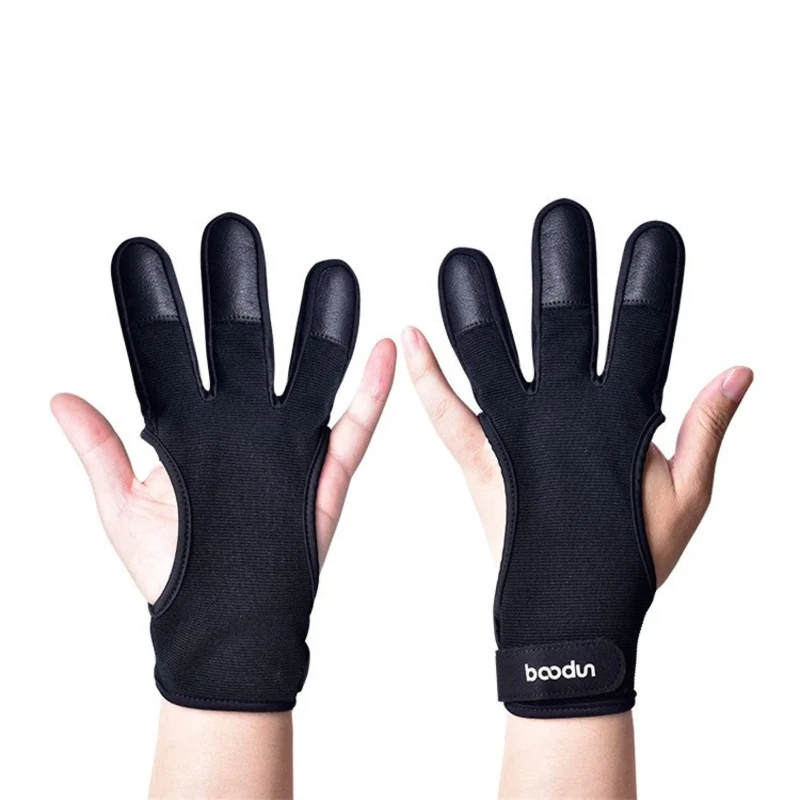 3-Finger-Handschuh Bogenschießen – Rindsleder Fingerschutz für Recurve & Compoundbogen – Größe S/M Schwarz
