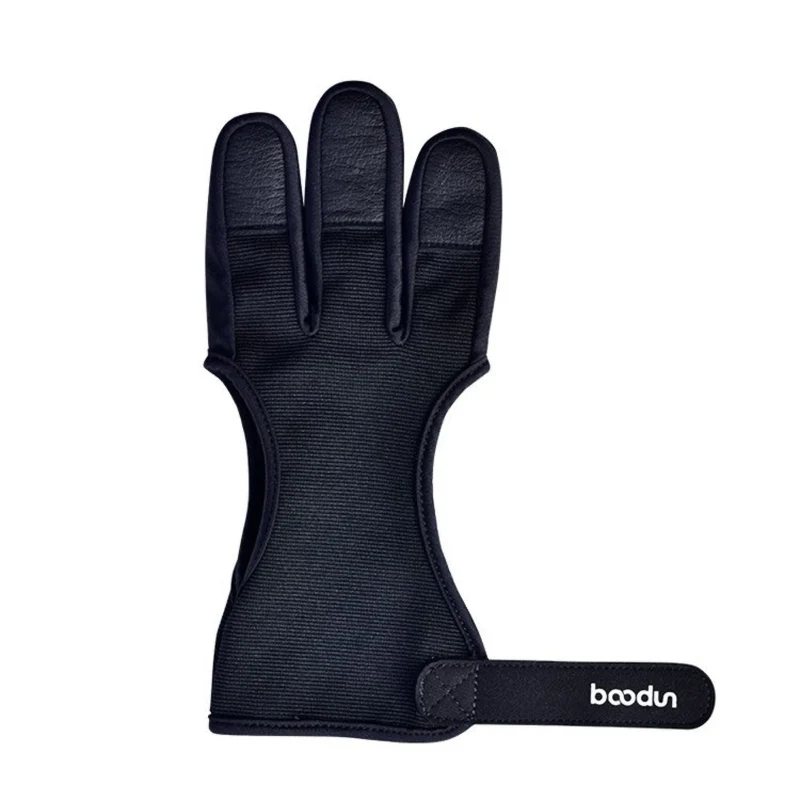 3-Finger-Handschuh Bogenschießen – Rindsleder Fingerschutz für Recurve & Compoundbogen – Größe S/M Schwarz