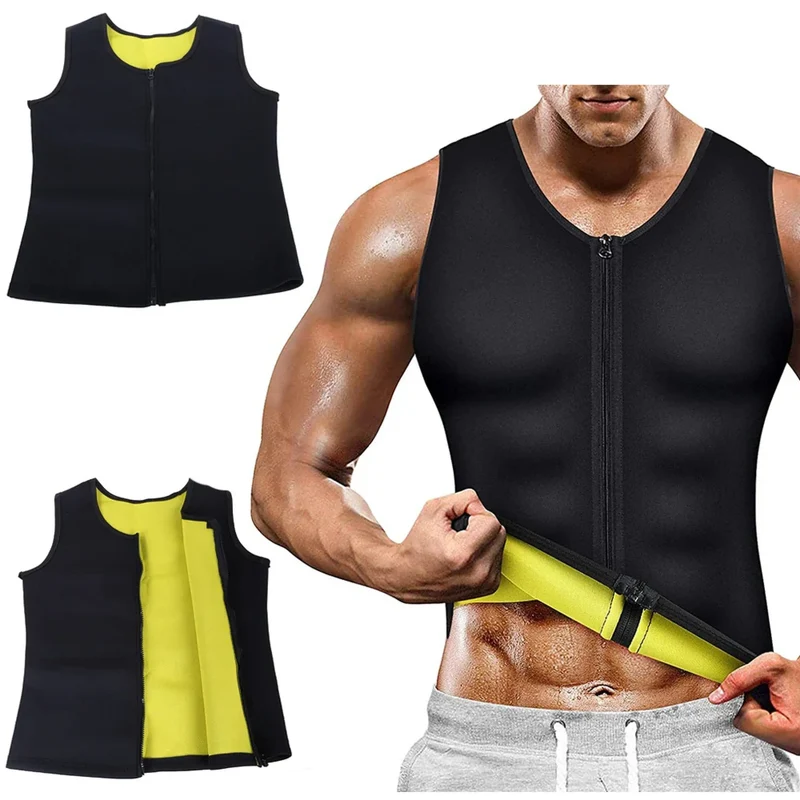 Herren Neopren Fitnessshirt mit Reißverschluss – Figurformendes Trainingsshirt für Fettverbrennung & Muskeldefinition Schnelltrocknend, Größe M L XL, Schwarz