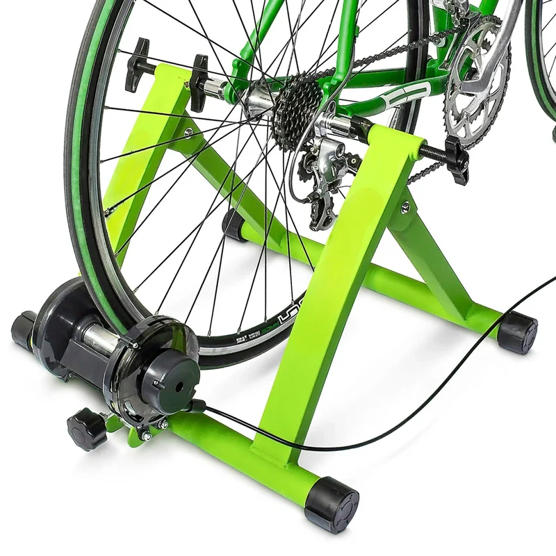 Indoor Fahrradtrainer – 6 Gänge, faltbar & robust mit Vorderradstütze & Stahlgestell, Fahrrad Rollentrainer
