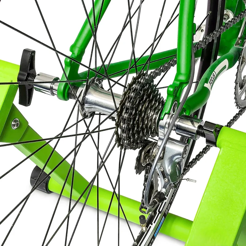 Indoor Fahrradtrainer – 6 Gänge, faltbar & robust mit Vorderradstütze & Stahlgestell, Fahrrad Rollentrainer