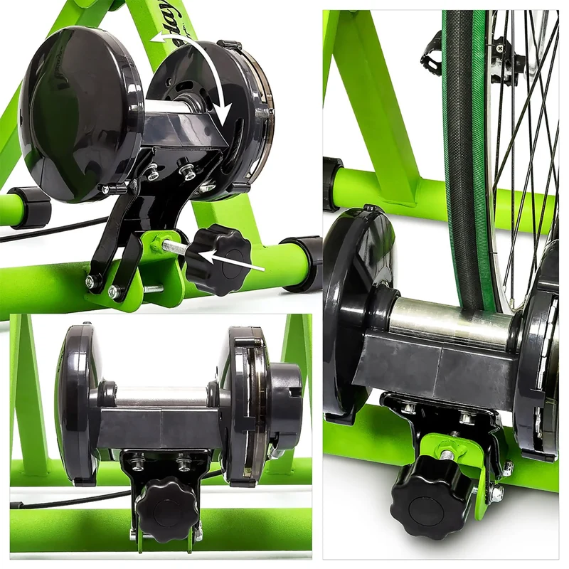 Indoor Fahrradtrainer – 6 Gänge, faltbar & robust mit Vorderradstütze & Stahlgestell, Fahrrad Rollentrainer