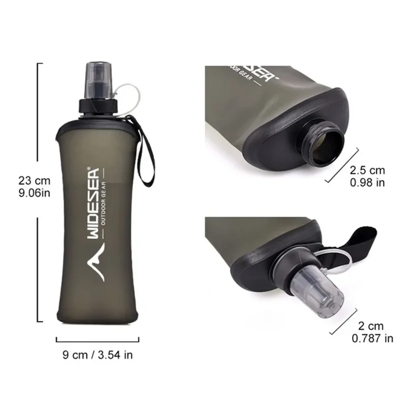 Faltbare Trinkflasche 500 ml, BPA-frei – Ultraleichte Soft Water Bottle aus TPU mit Silikon-Mundstück – Outdoor Wasserflasche für Wandern, Laufen, Radfahren, Festival