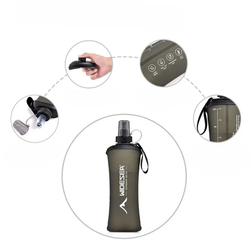 Faltbare Trinkflasche 500 ml, BPA-frei – Ultraleichte Soft Water Bottle aus TPU mit Silikon-Mundstück – Outdoor Wasserflasche für Wandern, Laufen, Radfahren, Festival