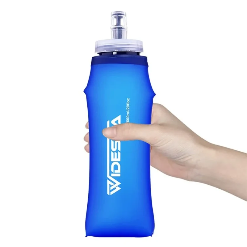 Faltbare Trinkflasche 600 ml, BPA-frei – Ultraleichte Soft Water Bottle aus TPU mit Silikon-Mundstück – Outdoor Wasserflasche für Wandern, Laufen, Radfahren, Festival
