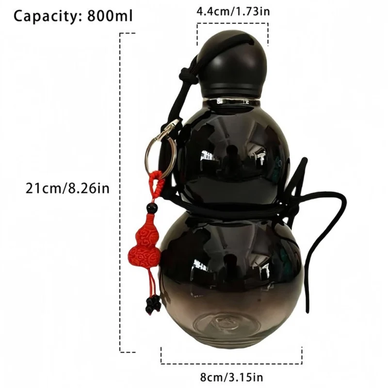 Retro Wasserflasche 800 ml, BPA-freie Trinkflasche für Sport, Fitness, Reisen – Tragbare Flasche im chinesischen Stil mit Anhänger und Gurt