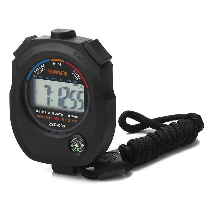 Digitale Sport Stoppuhr wasserdicht, Profi-Timer für Schwimmen, Laufen, Fußball mit Uhrzeit, Datum & Wecker