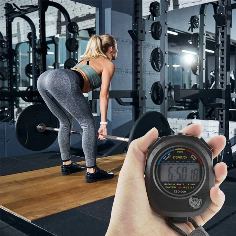 Digitale Sport Stoppuhr wasserdicht, Profi-Timer für Schwimmen, Laufen, Fußball mit Uhrzeit, Datum & Wecker