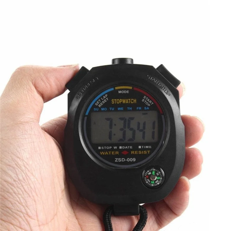 Digitale Sport Stoppuhr wasserdicht, Profi-Timer für Schwimmen, Laufen, Fußball mit Uhrzeit, Datum & Wecker