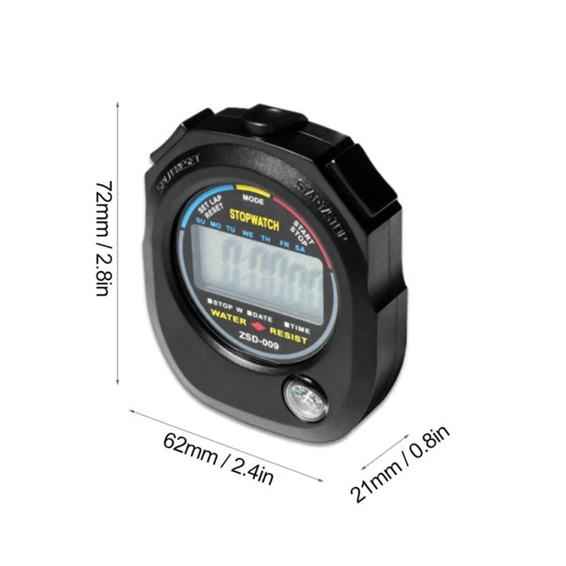 Digitale Sport Stoppuhr wasserdicht, Profi-Timer für Schwimmen, Laufen, Fußball mit Uhrzeit, Datum & Wecker