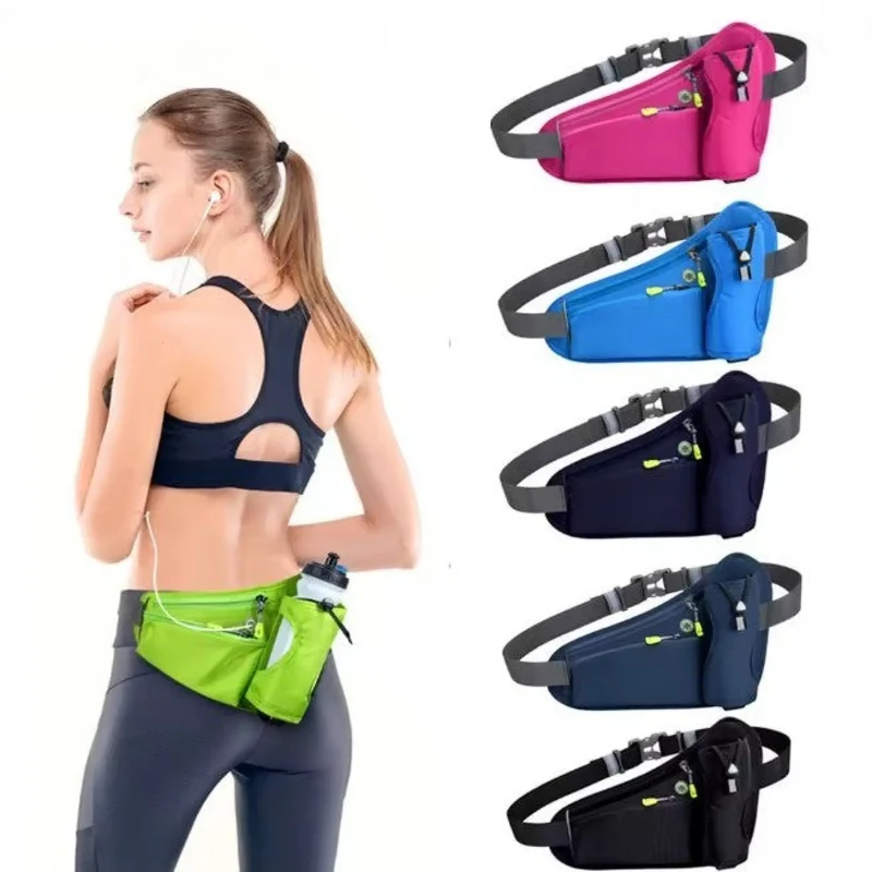 Bauchtasche mit Wasserflaschenhalter – Wasserabweisende Outdoor Hüfttasche für Laufen, Radfahren, Camping, Verstellbarer Sport-Taillenbeutel aus Nylon
