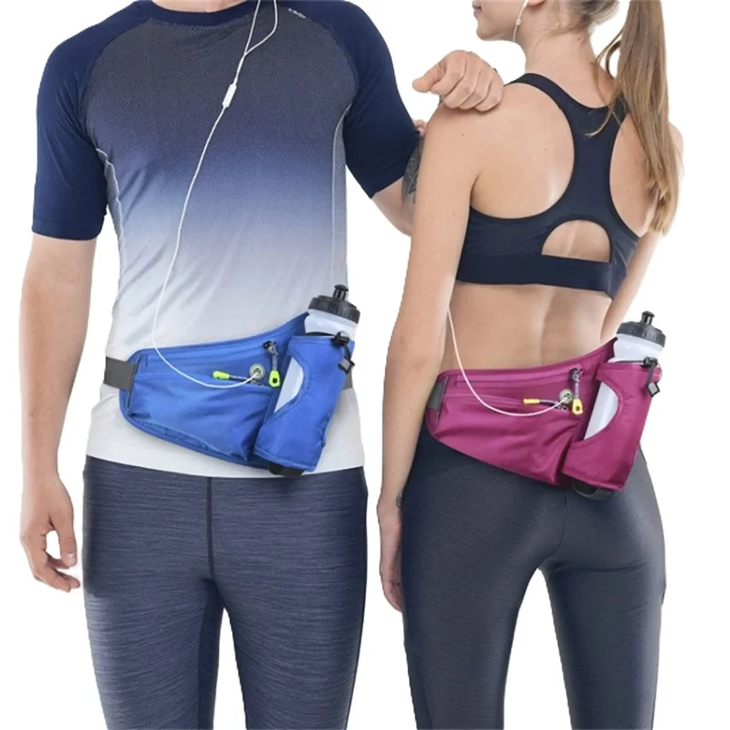 Bauchtasche mit Wasserflaschenhalter – Wasserabweisende Outdoor Hüfttasche für Laufen, Radfahren, Camping, Verstellbarer Sport-Taillenbeutel aus Nylon