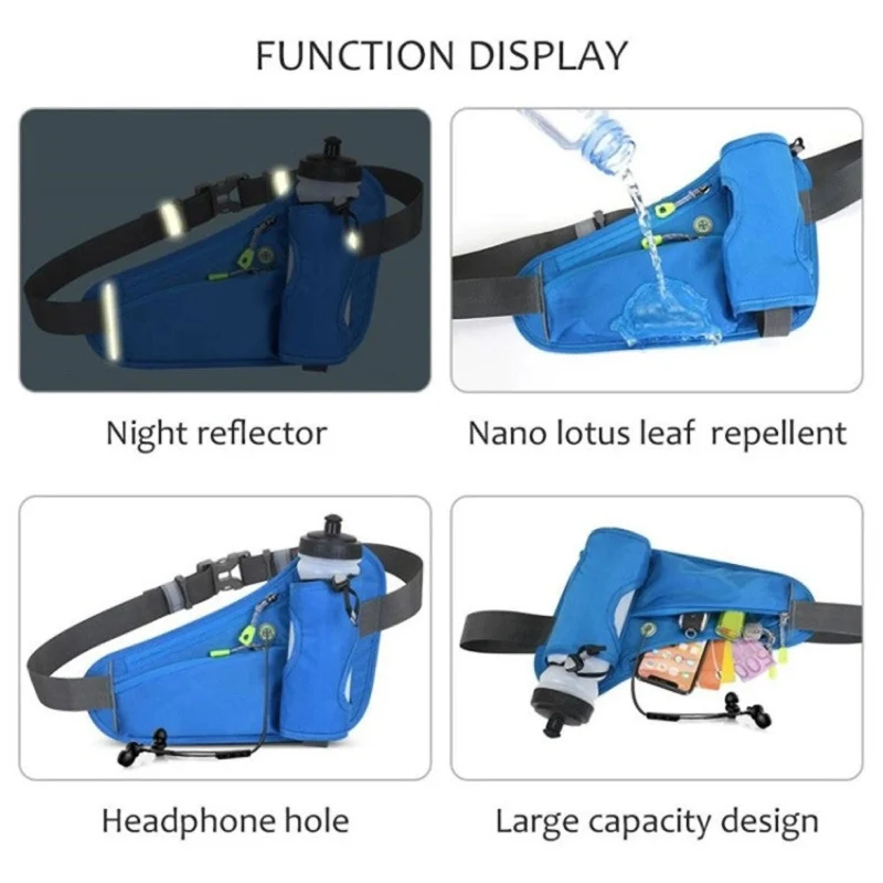 Bauchtasche mit Wasserflaschenhalter – Wasserabweisende Outdoor Hüfttasche für Laufen, Radfahren, Camping, Verstellbarer Sport-Taillenbeutel aus Nylon