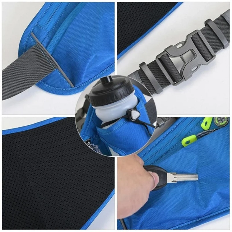 Bauchtasche mit Wasserflaschenhalter – Wasserabweisende Outdoor Hüfttasche für Laufen, Radfahren, Camping, Verstellbarer Sport-Taillenbeutel aus Nylon