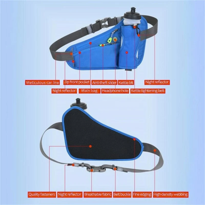 Bauchtasche mit Wasserflaschenhalter – Wasserabweisende Outdoor Hüfttasche für Laufen, Radfahren, Camping, Verstellbarer Sport-Taillenbeutel aus Nylon