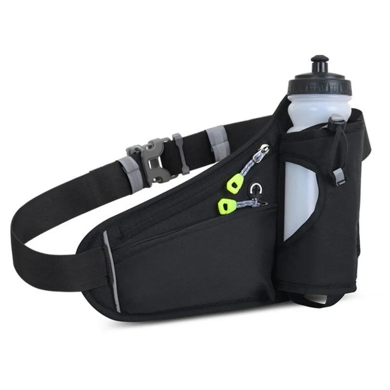 Bauchtasche mit Wasserflaschenhalter – Wasserabweisende Outdoor Hüfttasche für Laufen, Radfahren, Camping, Verstellbarer Sport-Taillenbeutel aus Nylon