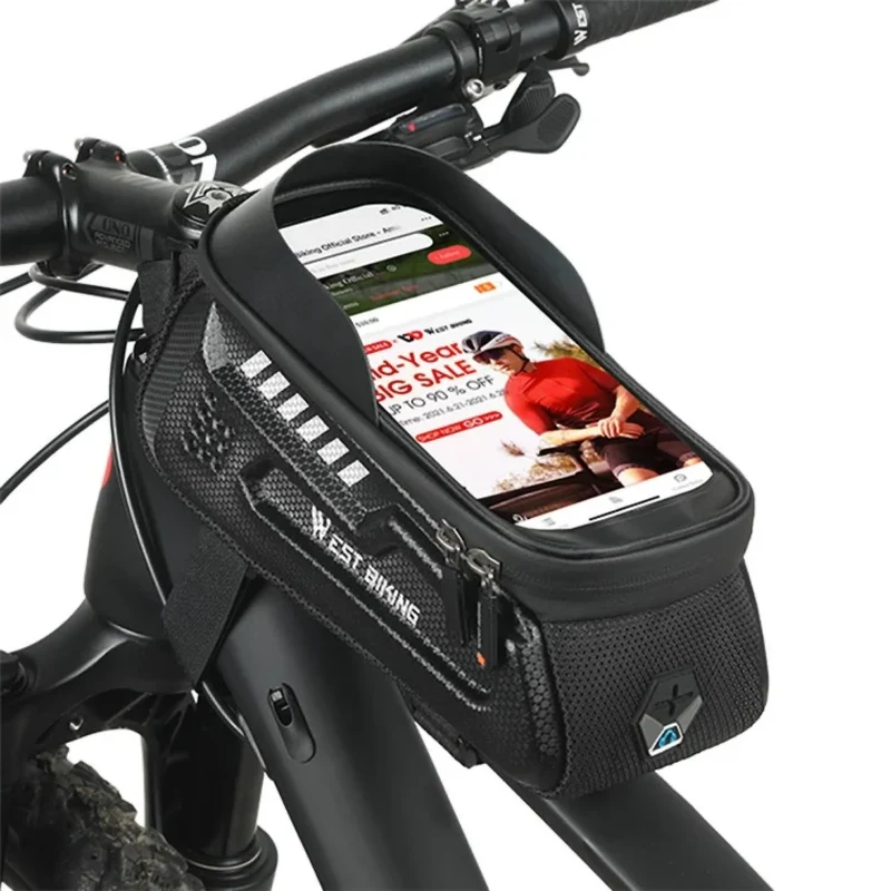 Fahrrad Rahmentasche Oberrohrtasche wasserdicht mit Touchscreen, Handyhalter bis 7 Zoll, Mountainbike Rahmentasche 1,8L