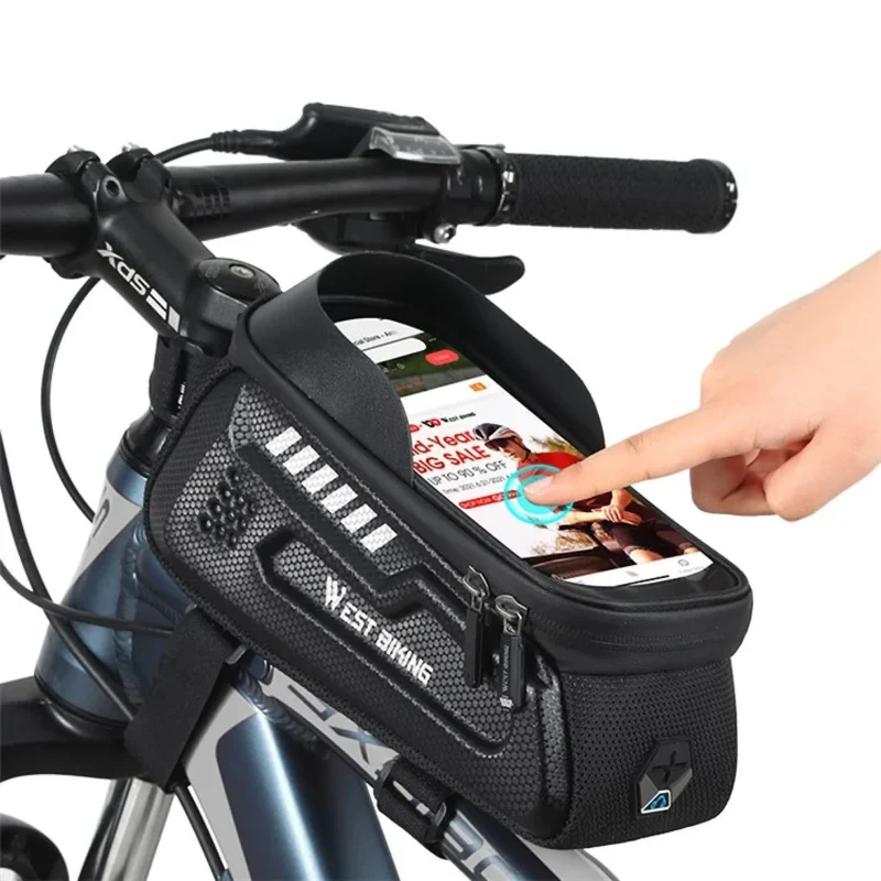 Fahrrad Rahmentasche Oberrohrtasche wasserdicht mit Touchscreen, Handyhalter bis 7 Zoll, Mountainbike Rahmentasche 1,8L