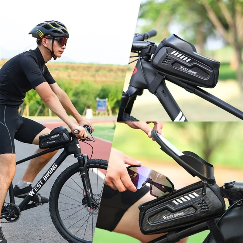 Fahrrad Rahmentasche Oberrohrtasche wasserdicht mit Touchscreen, Handyhalter bis 7 Zoll, Mountainbike Rahmentasche 1,8L