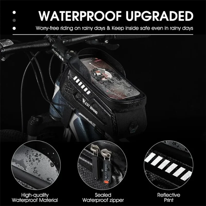Fahrrad Rahmentasche Oberrohrtasche wasserdicht mit Touchscreen, Handyhalter bis 7 Zoll, Mountainbike Rahmentasche 1,8L