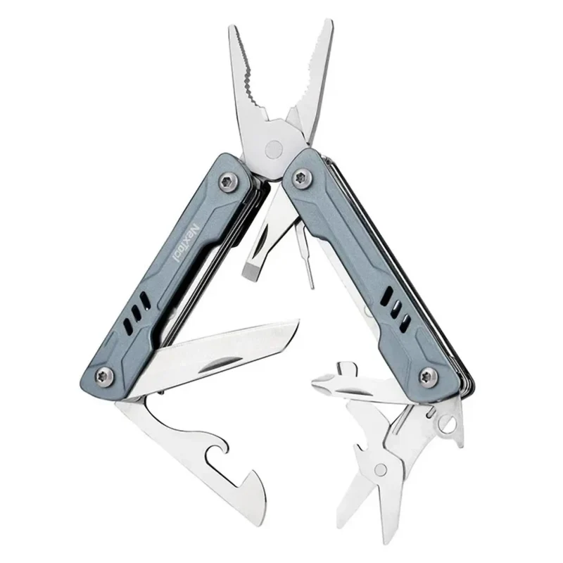 Multifunktionale Mini-Zange aus Edelstahl, 11-in-1 Taschenwerkzeug mit Schere, Messer, Schraubendreher, Flaschenöffner & mehr, Faltbares Multitool für Outdoor, Camping & Alltag