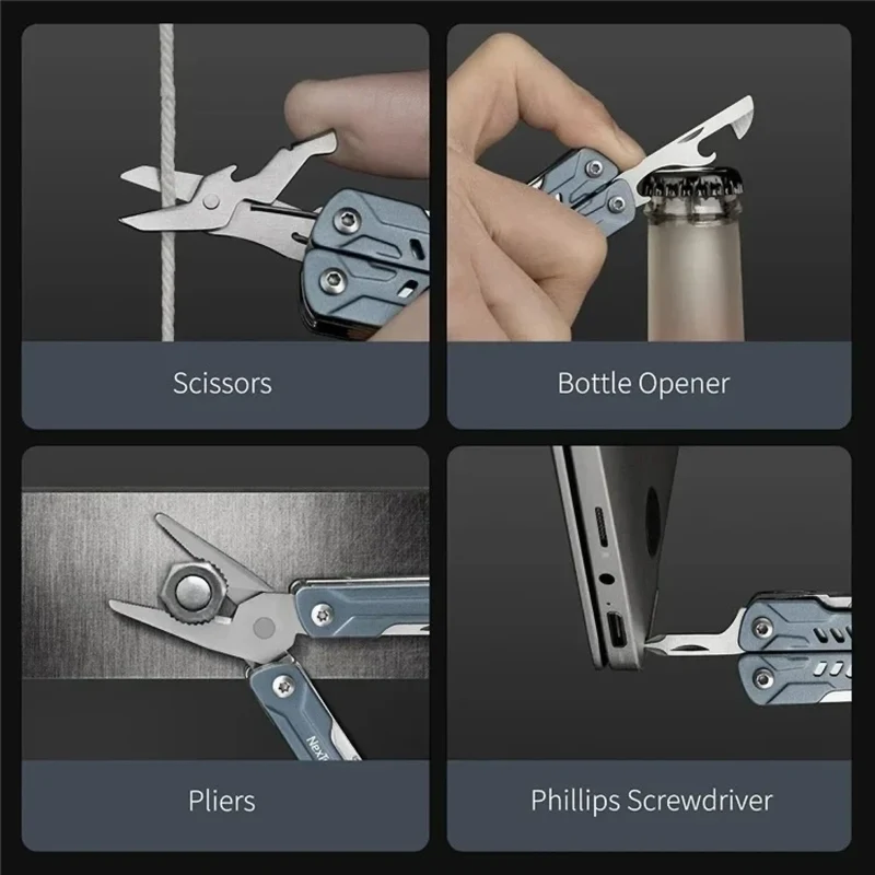 Multifunktionale Mini-Zange aus Edelstahl, 11-in-1 Taschenwerkzeug mit Schere, Messer, Schraubendreher, Flaschenöffner & mehr, Faltbares Multitool für Outdoor, Camping & Alltag
