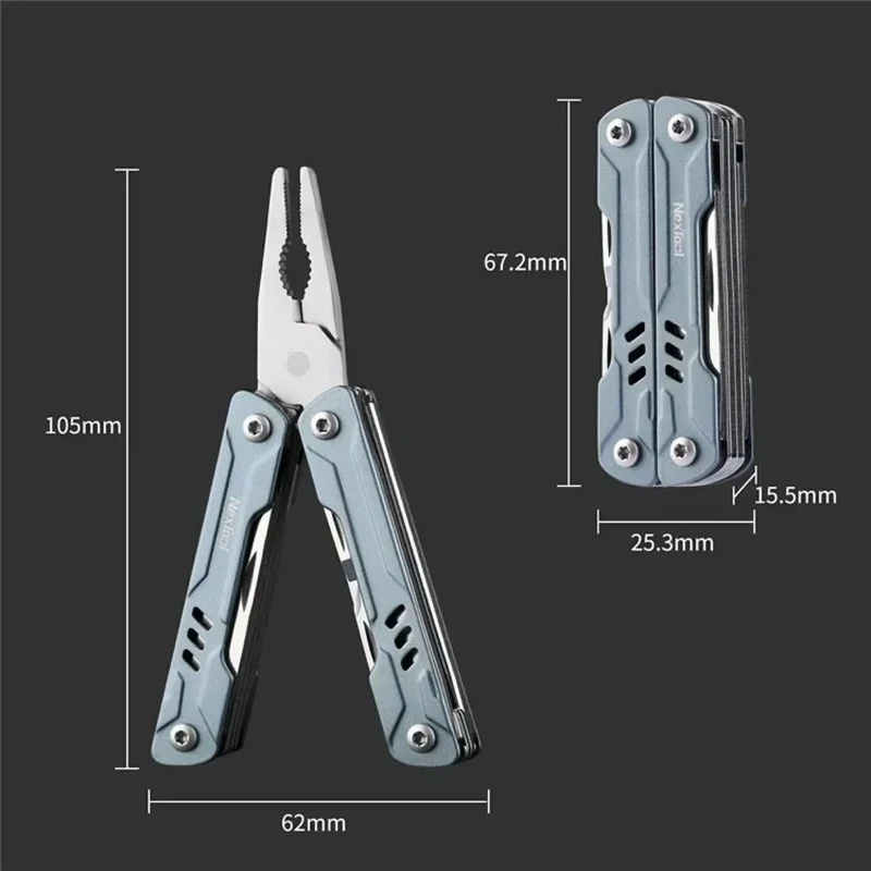 Multifunktionale Mini-Zange aus Edelstahl, 11-in-1 Taschenwerkzeug mit Schere, Messer, Schraubendreher, Flaschenöffner & mehr, Faltbares Multitool für Outdoor, Camping & Alltag