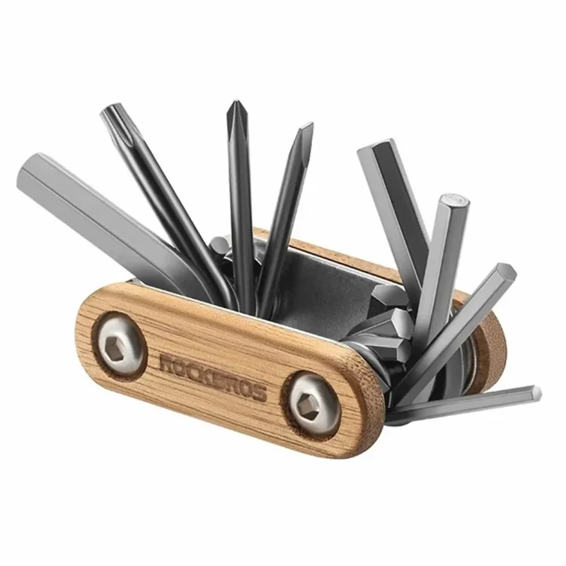 Fahrrad Multitool 8-in-1 aus Edelstahl & Holz, Mini Werkzeugset mit Sechskant, Sternprofil TX & Schraubendreher für MTB & Outdoor