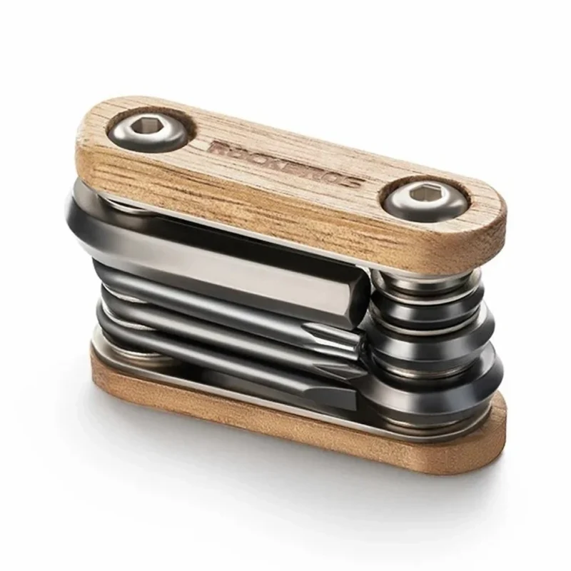Fahrrad Multitool 8-in-1 aus Edelstahl & Holz, Mini Werkzeugset mit Sechskant, Sternprofil TX & Schraubendreher für MTB & Outdoor