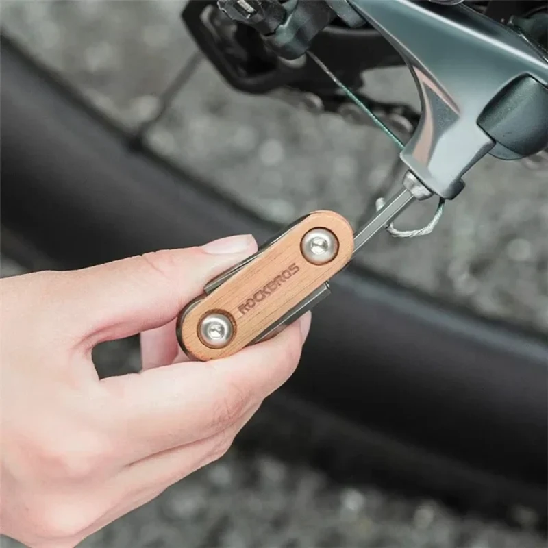Fahrrad Multitool 8-in-1 aus Edelstahl & Holz, Mini Werkzeugset mit Sechskant, Sternprofil TX & Schraubendreher für MTB & Outdoor
