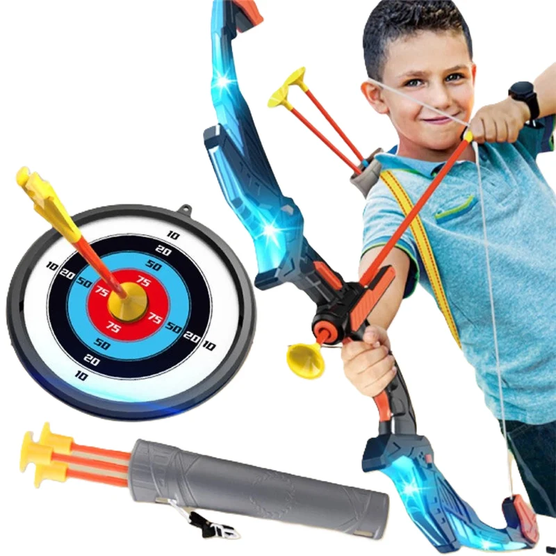 LED Bogen Pfeil Spielzeug Set für Kinder, Bogenschießen mit Saugnapf-Pfeilen & Zielscheibe