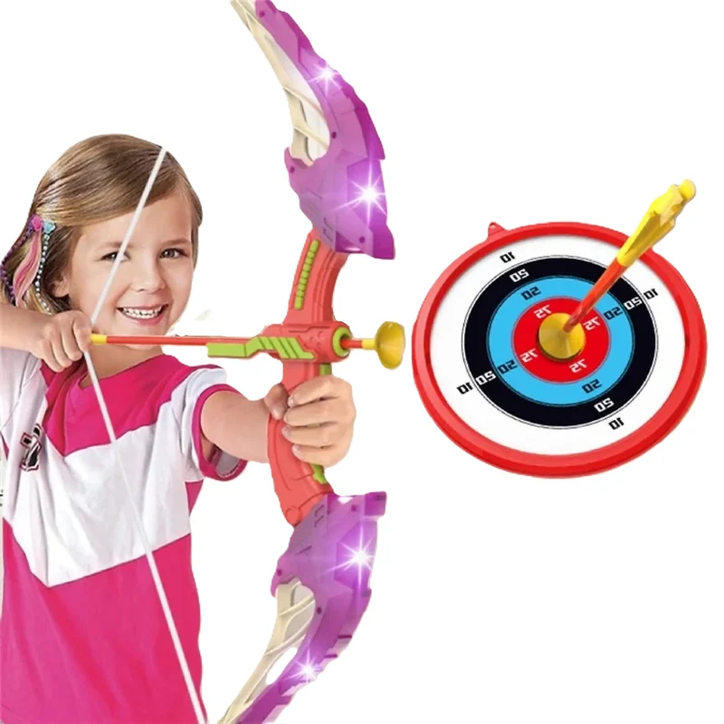 LED Bogen Pfeil Spielzeug Set für Kinder, Bogenschießen mit Saugnapf-Pfeilen & Zielscheibe