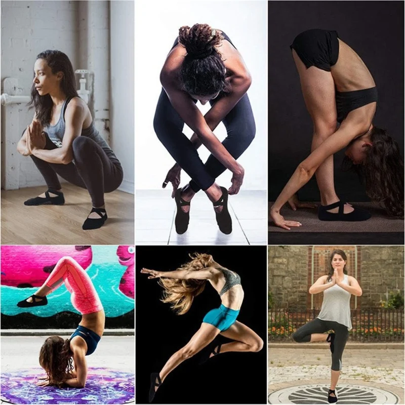 Rutschfeste Yoga-Socken Damen – Criss Cross Pilates Socken mit Anti-Rutsch-Noppen für Ballett, Tanz, Fitness & Trampolin, Atmungsaktive Baumwollsocken Größe 35–39