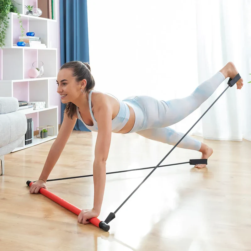 Trainingsstange mit Widerstandsbändern, für Ganzkörpertraining, Pilates, Yoga, mobil und multifunktional
