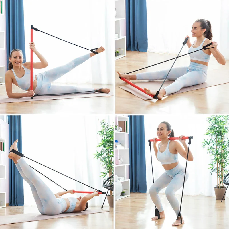 Trainingsstange mit Widerstandsbändern, für Ganzkörpertraining, Pilates, Yoga, mobil und multifunktional