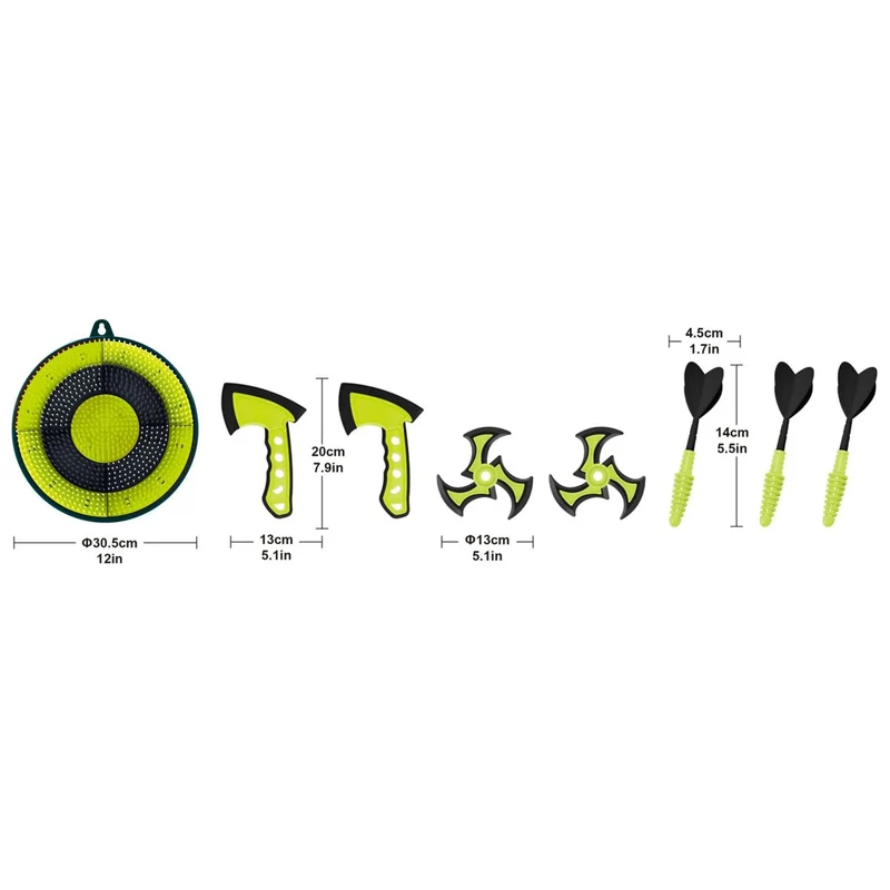 Ziel-Wurfspiel, 3 in 1, Axtwurf, Wurfsterne, Kinderdarts, In- und Outdoor, Kinderfreundlich