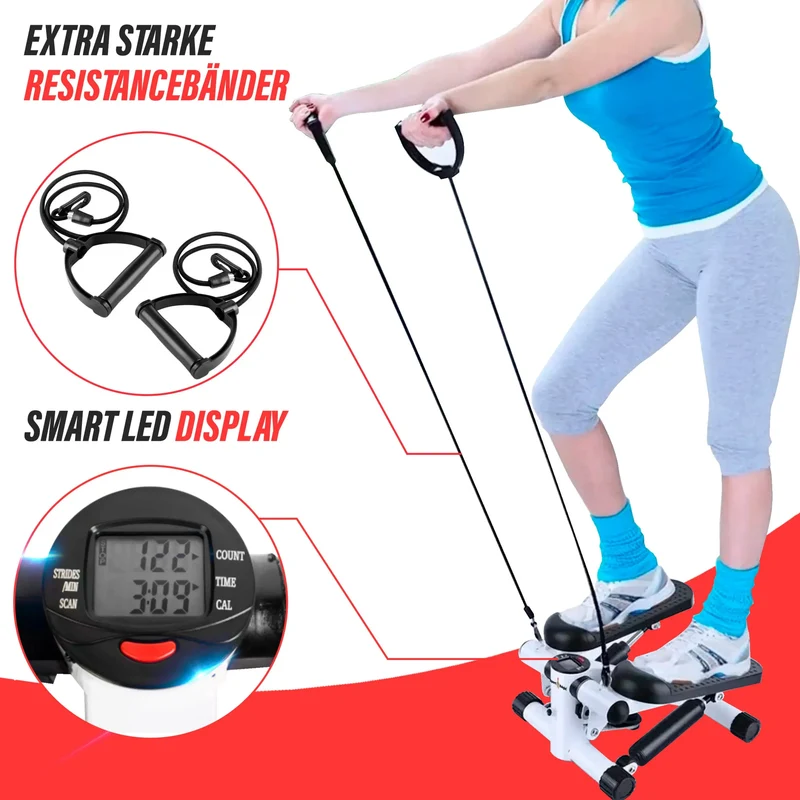Aerobic Stepper, mit Smart-LCD-Display, extra starke Resistancebänder, Anti-Rutsch-Pedale
