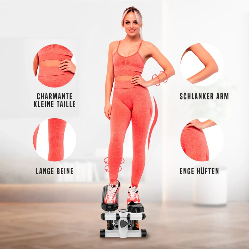 Aerobic Stepper, mit Smart-LCD-Display, extra starke Resistancebänder, Anti-Rutsch-Pedale