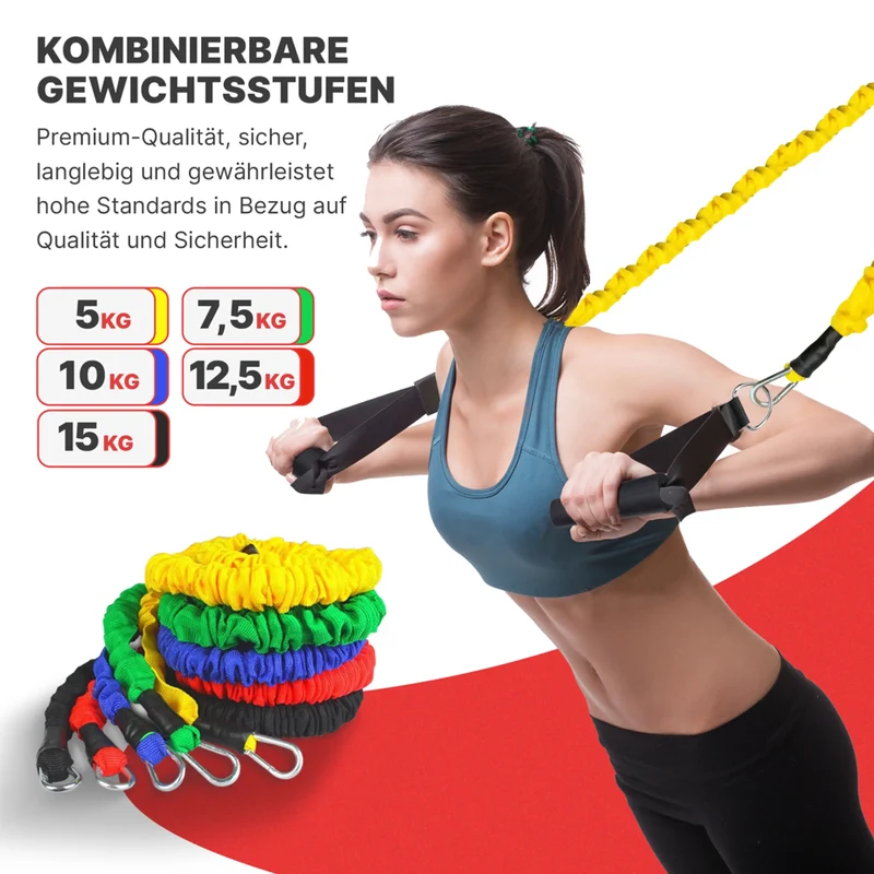 Trainingsbänder Premium-Set mit Tragetasche, Resistancebänder, Widerstandbänder, 5 Widerstandstufen, Allrounder-Set, Extra hohe Qualität