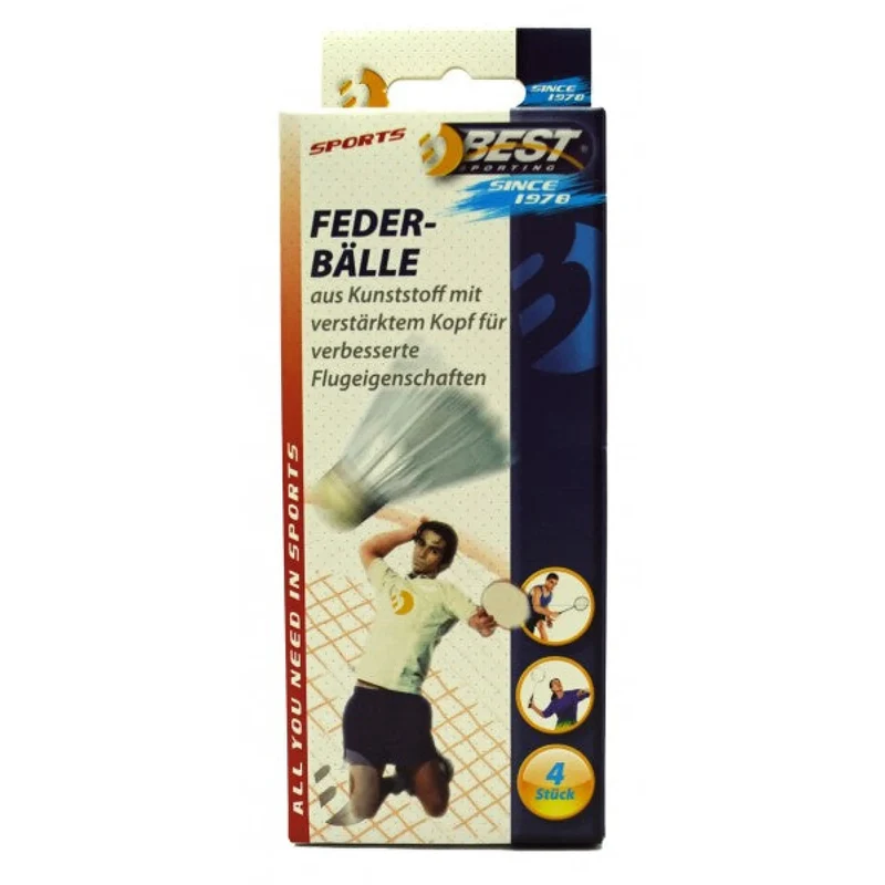 Profi Federbälle, Weiß, 4er Pack, Flugstabil, langlebig