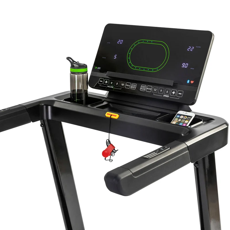 Laufband mit LED-Monitor (44 Programme, Bluetooth, Handy/Tablet Unterstützung) - 16 km/h, 12-Stufen Neigungswinkel, klappbar, Transportrollen