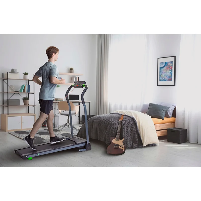 Laufband kompakt mit LED-Monitor (3 Bildanzeigen) + 16 Programmen - 1,5 PS Motor, klappbar, Transportrollen