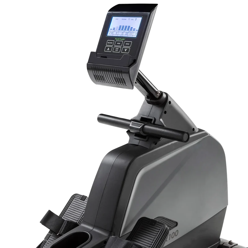 Premium Rudergerät mit LCD-Monitor, Tablet- und Flaschenhalterung - Magnetbremssystem, 24 Widerstände + 20 Programme, analoger Brustgurtanschluss, klapp- faltbar