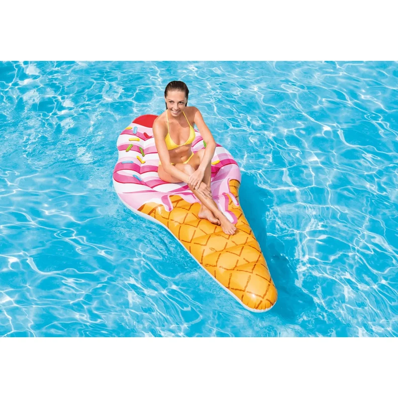Ice Cream Luftmatratze, Aufblasbare XXL Schwimmmatte, 224 x 107 cm, Pool-Liege, Robustes Vinyl, Inklusive Reparaturflicken