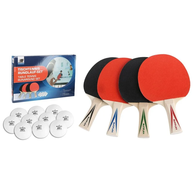 Tischtennisset, 4 Schläger, 10 Tischtennisbälle, Rundlauf