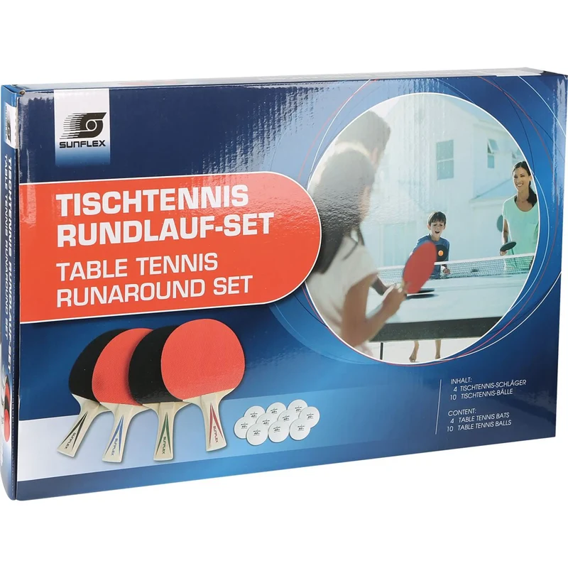 Tischtennisset, 4 Schläger, 10 Tischtennisbälle, Rundlauf