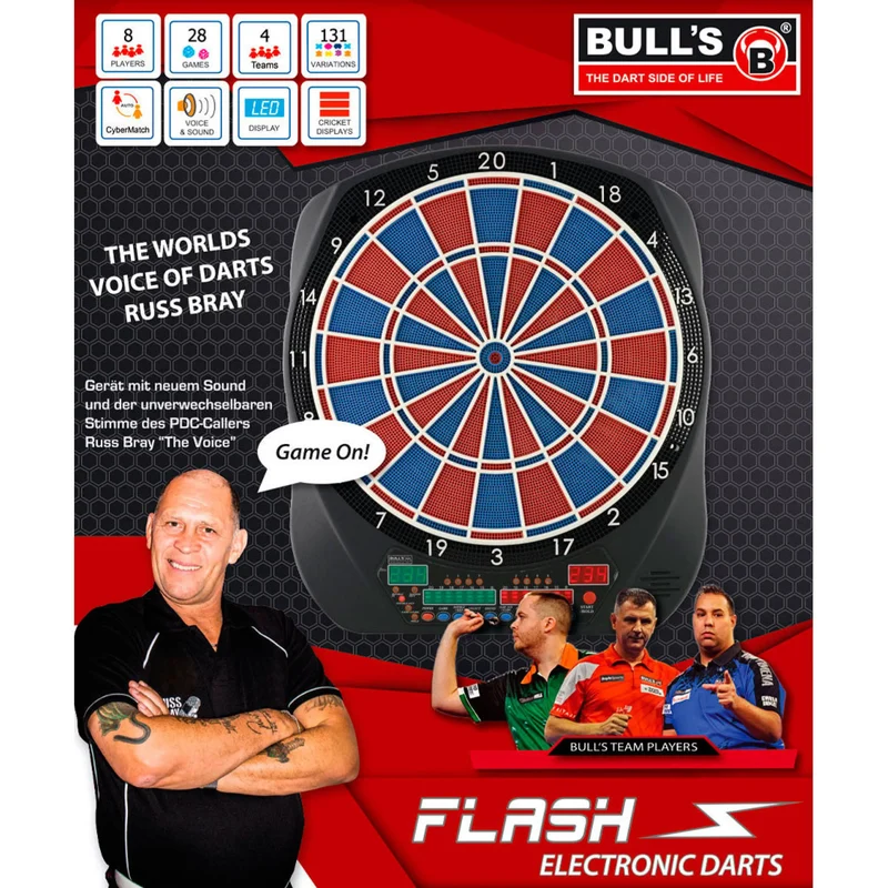 Elektronische Dartscheibe 47 x 41 cm Rot/Blau, mit Soundeffekten, bis zu 131 Spielvariationen