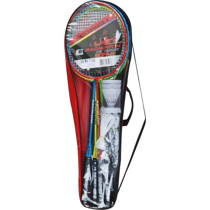 Badmintonset 8tlg. - Schläger, Bälle, Netz mit Pfosten und Tasche, für den In- und Outdoorbereich