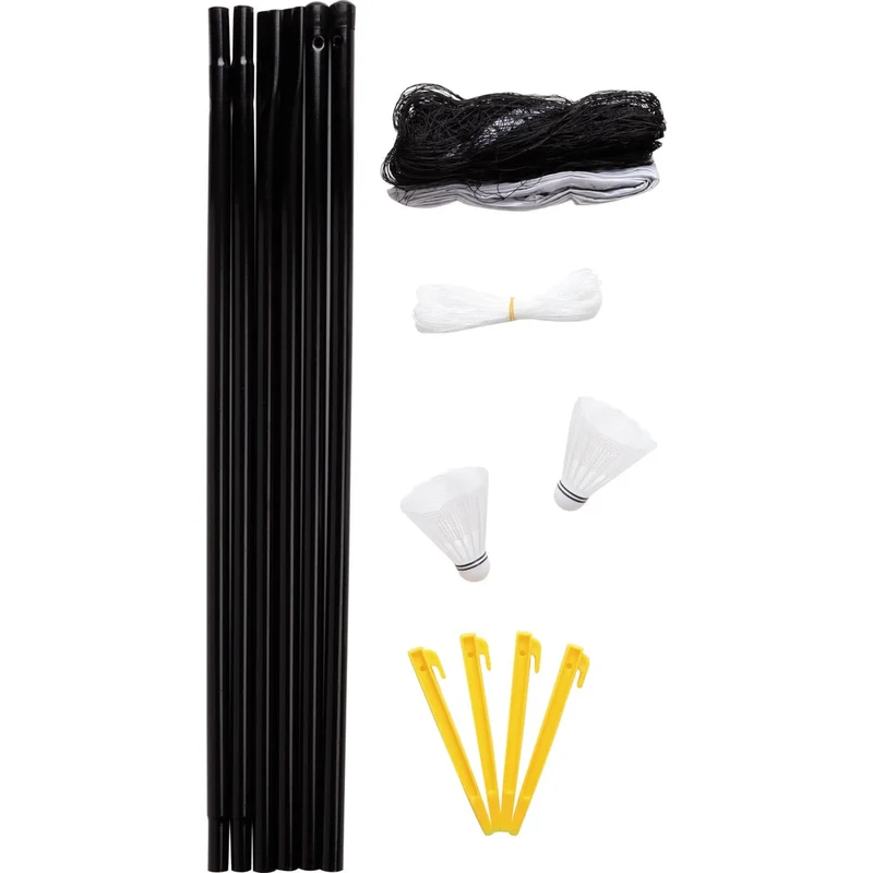 Badmintonset 8tlg. - Schläger, Bälle, Netz mit Pfosten und Tasche, für den In- und Outdoorbereich