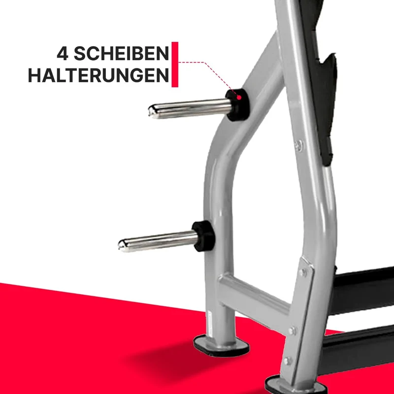 Profi Flachdrückbank - 3 Hantelablagen, ergonomische Sitzbank, Bewegungsfreiheit, optimierter Komfort und Sicherheit